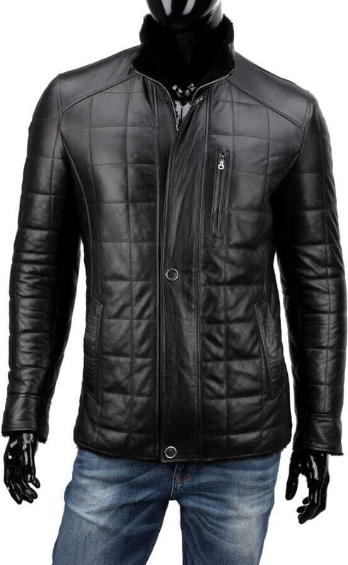 CARLO MONTI PAB450_1 - Czarna kurtka skórzana męska pikowana w kratę DORJAN