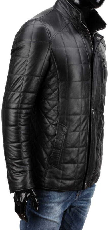 CARLO MONTI PAB450_1 - Czarna kurtka skórzana męska pikowana w kratę DORJAN