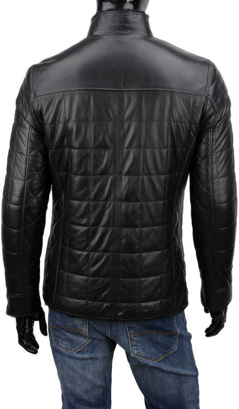 CARLO MONTI PAB450_1 - Czarna kurtka skórzana męska pikowana w kratę DORJAN