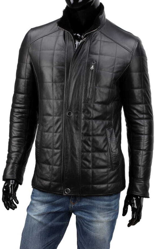 CARLO MONTI PAB450_1 - Czarna kurtka skórzana męska pikowana w kratę DORJAN