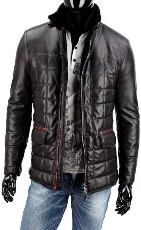 CARLO MONTI ELP450 - Kurtka skórzana pikowana męska z kożuszkiem eko DORJAN