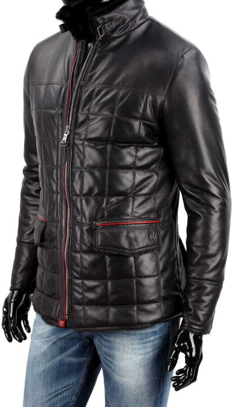 CARLO MONTI ELP450 - Kurtka skórzana pikowana męska z kożuszkiem eko DORJAN
