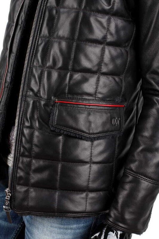 CARLO MONTI ELP450 - Kurtka skórzana pikowana męska z kożuszkiem eko DORJAN