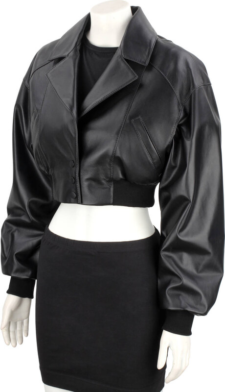 NAT450 - Czarna bomberka skórzana damska z luźnymi rękawami DORJAN