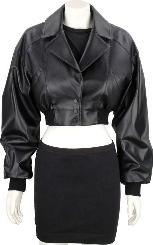 NAT450 - Czarna bomberka skórzana damska z luźnymi rękawami DORJAN