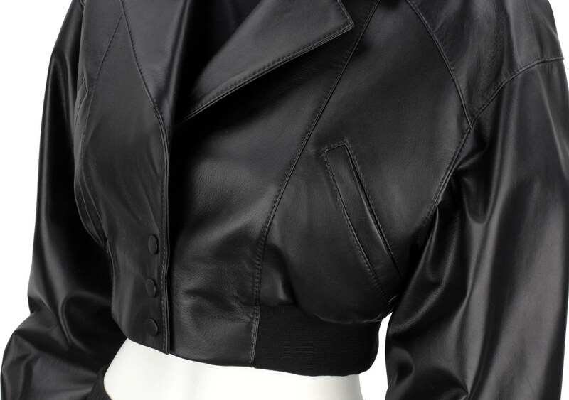 NAT450 - Czarna bomberka skórzana damska z luźnymi rękawami DORJAN