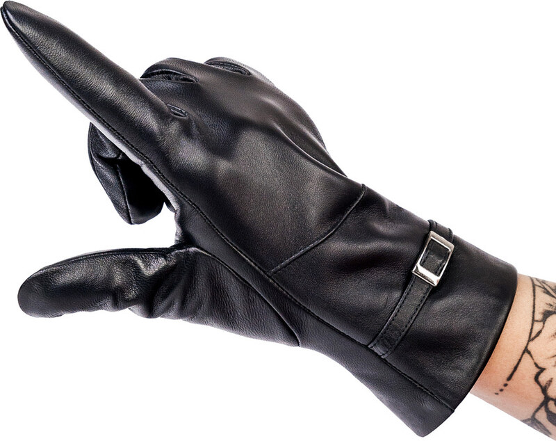 Ocieplane rękawiczki damskie ze skóry naturalnej ze sprzączką - Rovicky