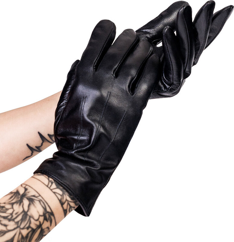 Ocieplane rękawiczki damskie ze skóry naturalnej z przeszyciami - Rovicky