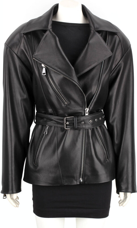 IRA450 - Damska ramoneska oversize z czarnej skóry naturalnej DORJAN