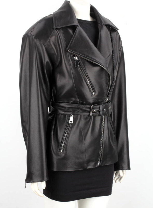 IRA450 - Damska ramoneska oversize z czarnej skóry naturalnej DORJAN