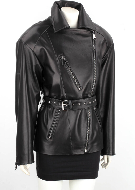 IRA450 - Damska ramoneska oversize z czarnej skóry naturalnej DORJAN