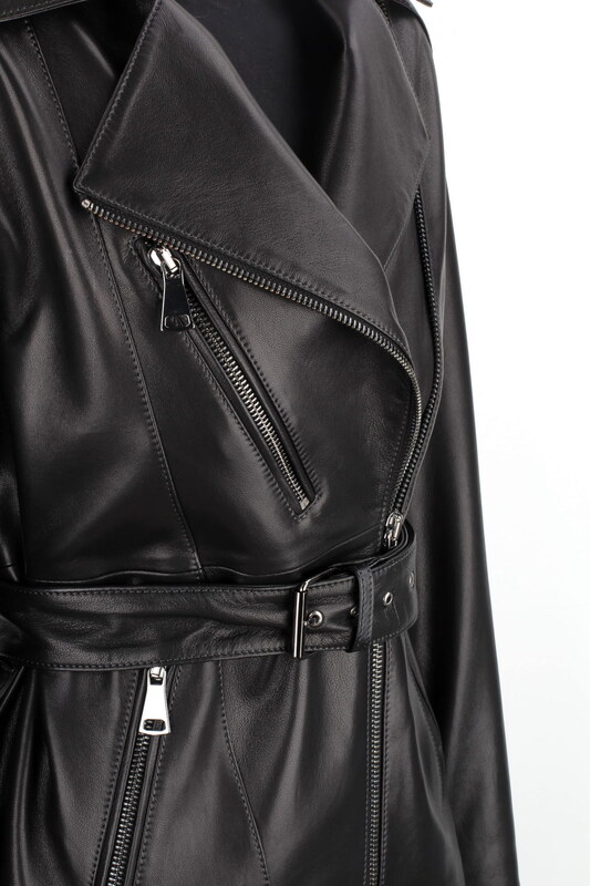 IRA450 - Damska ramoneska oversize z czarnej skóry naturalnej DORJAN