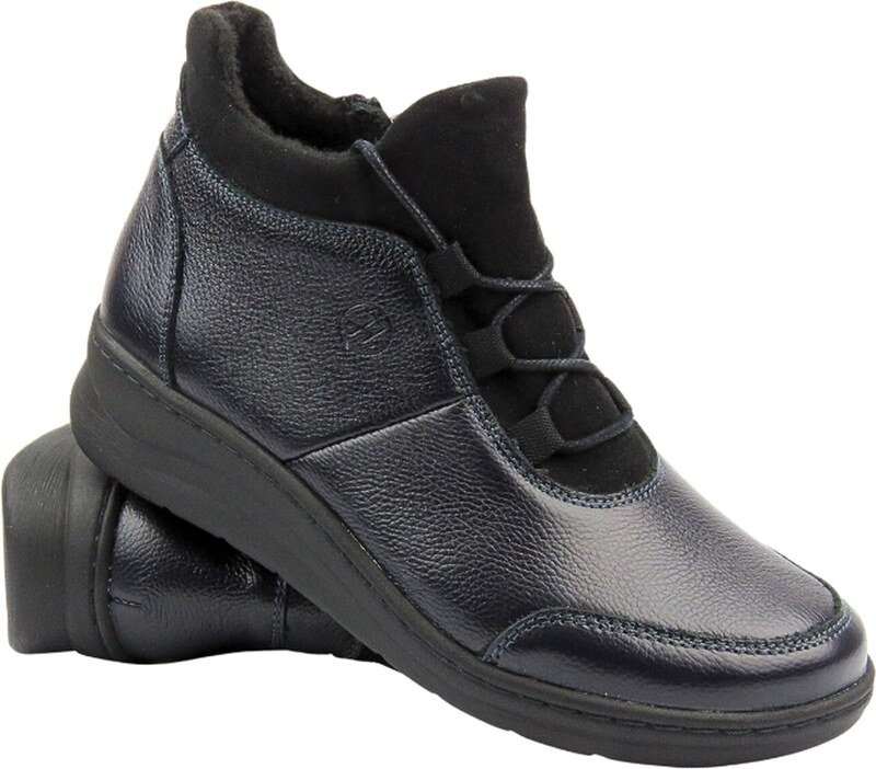 Helios Komfort Wygodne botki damskie z miękkiej skóry - Helios 564, granatowe