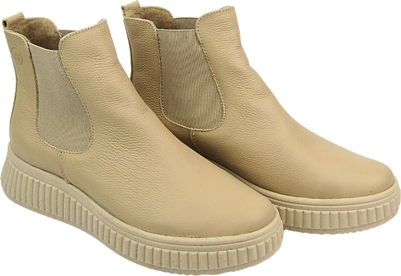 Wygodne sztyblety damskie skórzane - HELIOS Komfort 510P, jasnobeżowe