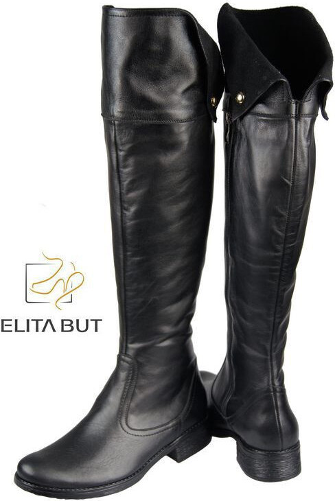Obuwie Kozaki Damskie Oficerki Muszkieterki Czarne Wysokie cholewka za kolano skóra naturalna 803 ElitaBut