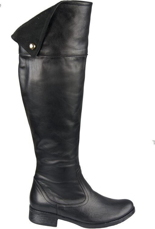 Obuwie Kozaki Damskie Oficerki Muszkieterki Czarne Wysokie cholewka za kolano skóra naturalna 803 ElitaBut