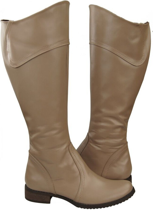 Obuwie Kozaki Damskie Oficerki Cappuccino Ciemne skóra naturalna 597 ElitaBut