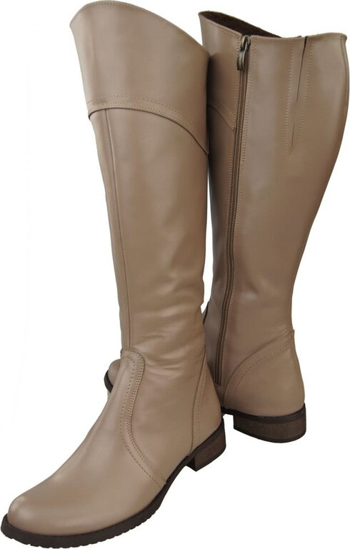 Obuwie Kozaki Damskie Oficerki Cappuccino Ciemne skóra naturalna 597 ElitaBut