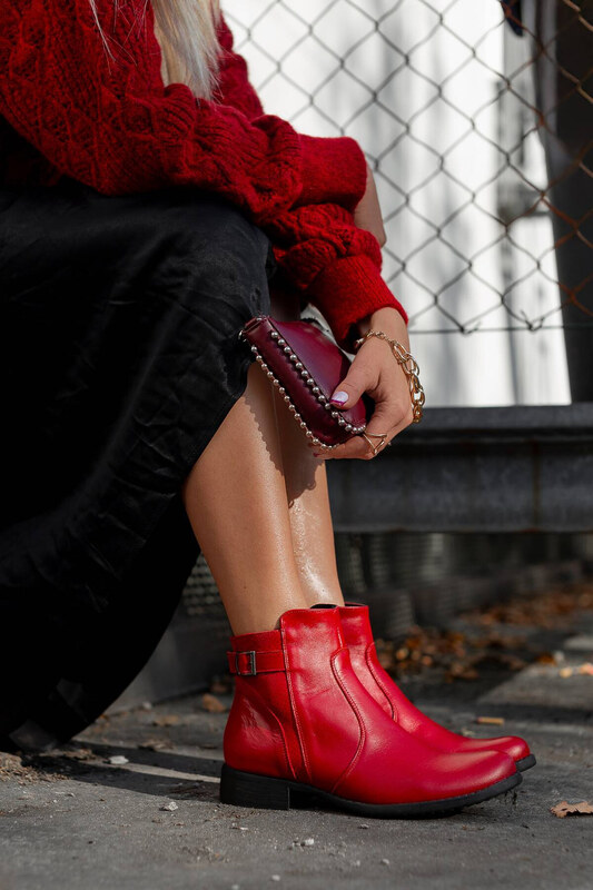 Obuwie Botki Damskie Zima skóra naturalna Czerwone 156 Z ElitaBut