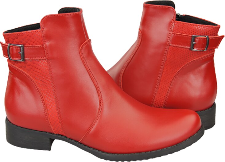 Obuwie Botki Damskie Zima skóra naturalna Czerwone 156 Z ElitaBut