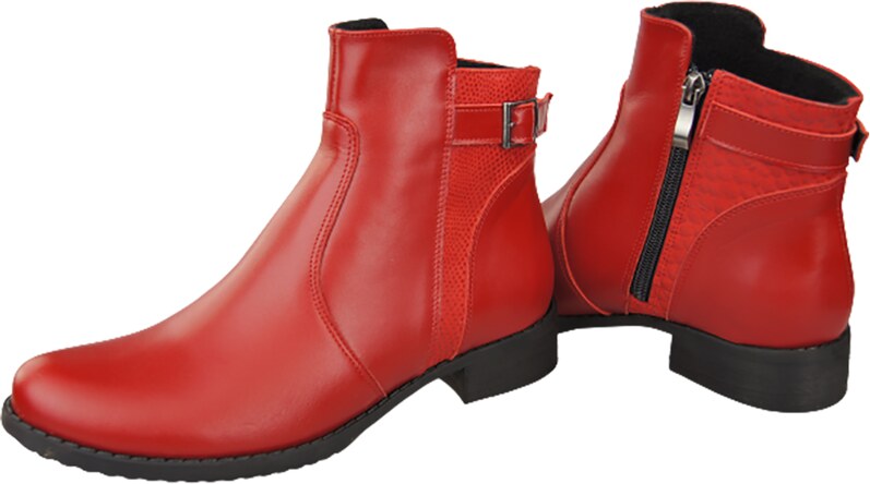 Obuwie Botki Damskie Zima skóra naturalna Czerwone 156 Z ElitaBut