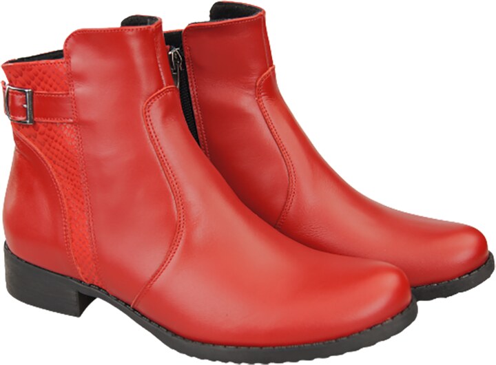 Obuwie Botki Damskie Zima skóra naturalna Czerwone 156 Z ElitaBut