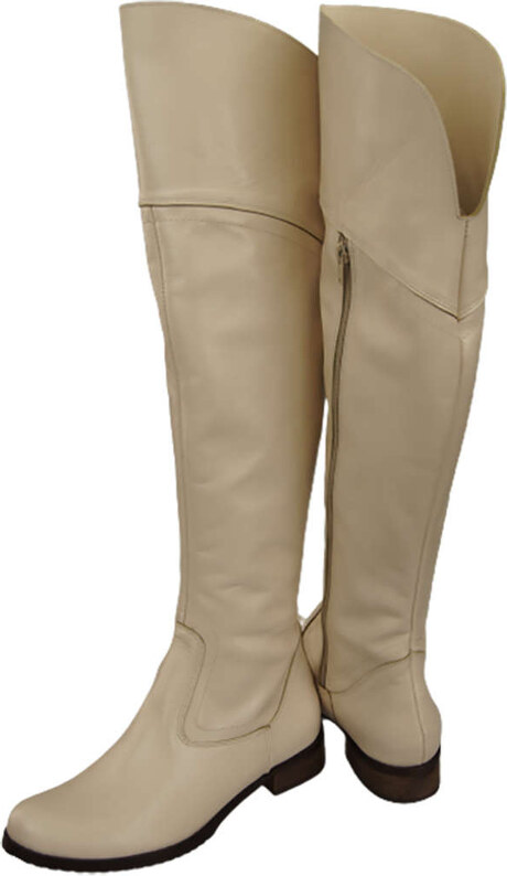 Obuwie Kozaki Damskie Oficerki Beżowe Muszkieterki Wysokie za kolano skóra naturalna 638 ElitaBut