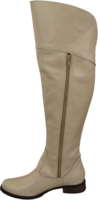 Obuwie Kozaki Damskie Oficerki Beżowe Muszkieterki Wysokie za kolano skóra naturalna 638 ElitaBut