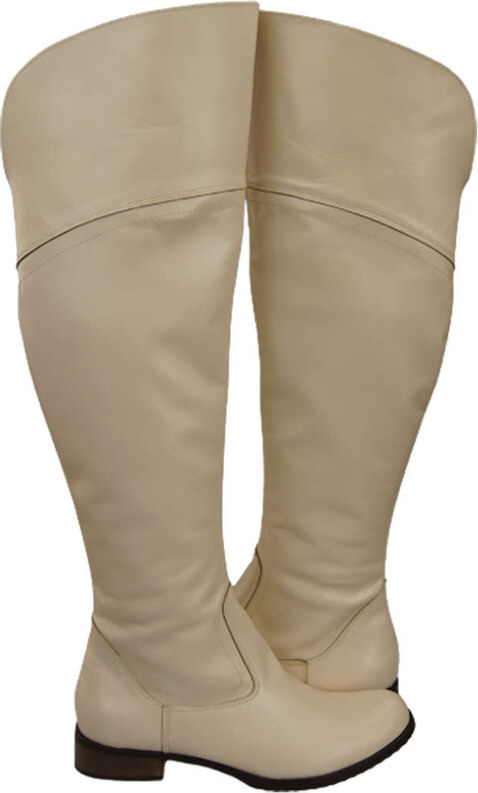 Obuwie Kozaki Damskie Oficerki Beżowe Muszkieterki Wysokie za kolano skóra naturalna 638 ElitaBut