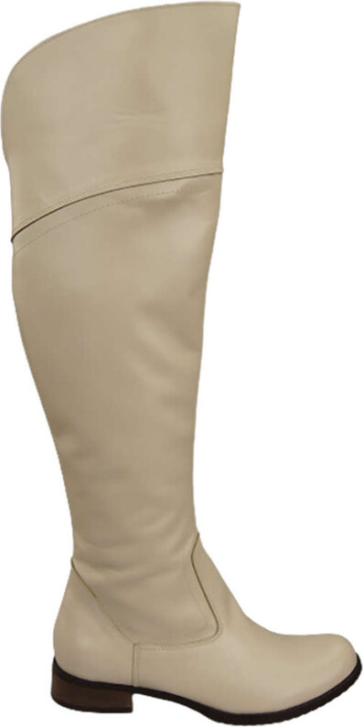 Obuwie Kozaki Damskie Oficerki Beżowe Muszkieterki Wysokie za kolano skóra naturalna 638 ElitaBut