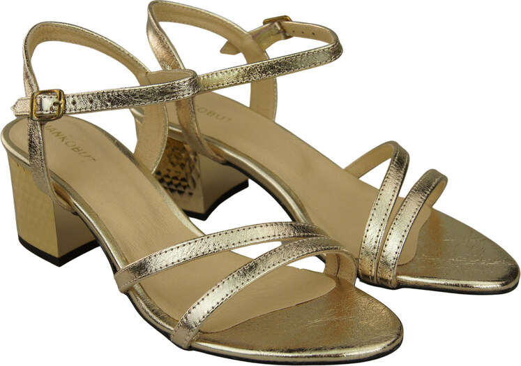Obuwie Damskie Złote Skóra Naturalna 197 Sandały Zmysłowo Odsłaniające Stopę ElitaBut