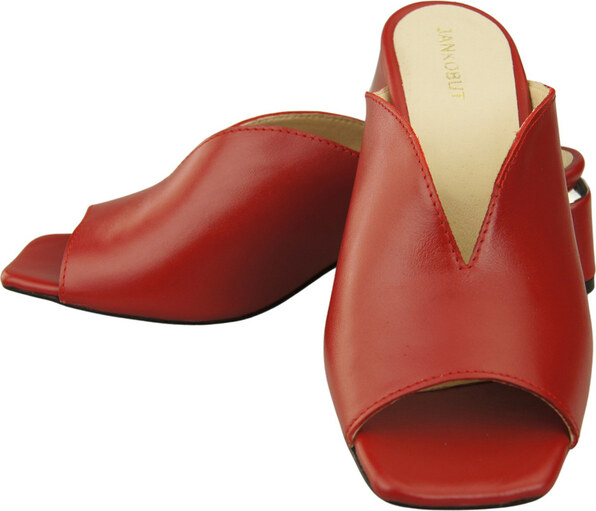 Obuwie Damskie Klapki Na Obcasie Czerwone Skóra naturalna 210 ElitaBut