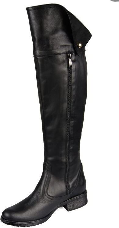 Obuwie Kozaki Damskie Oficerki Muszkieterki Czarne Wysokie cholewka za kolano skóra naturalna 803 ElitaBut