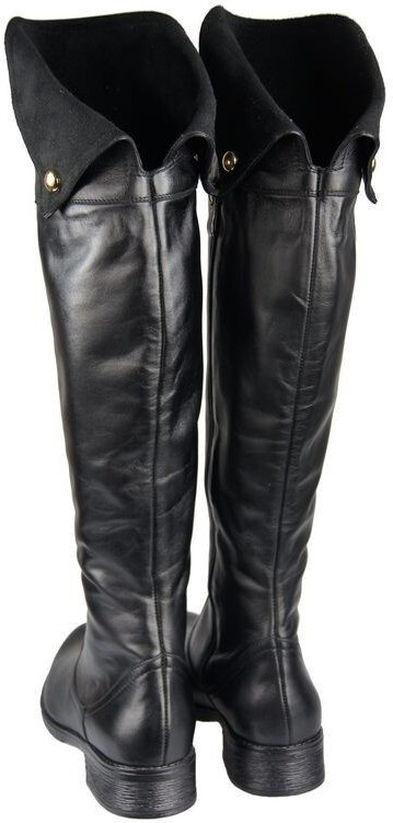 Obuwie Kozaki Damskie Oficerki Muszkieterki Czarne Wysokie cholewka za kolano skóra naturalna 803 ElitaBut