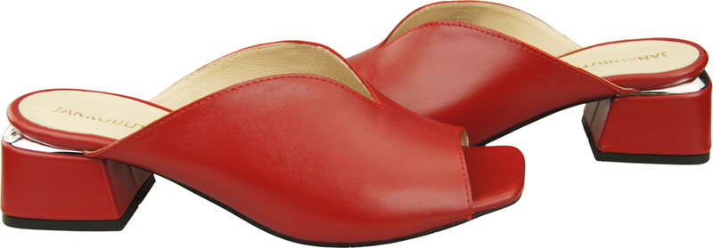 Obuwie Damskie Klapki Na Obcasie Czerwone Skóra naturalna 210 ElitaBut