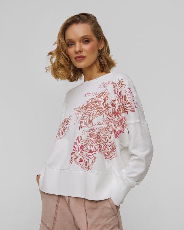 Biała Bluza Z Bawełny Organicznej Z Printem Damska Deha