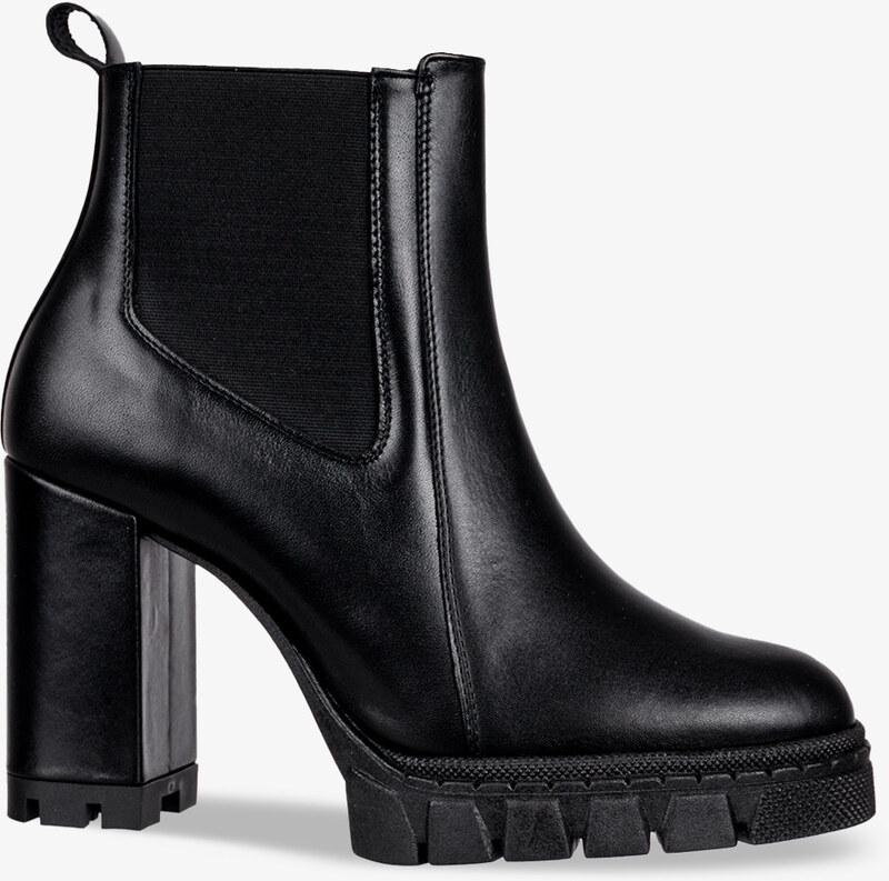 Czarne botki na słupku POLSKA SKÓRA Casu 2308