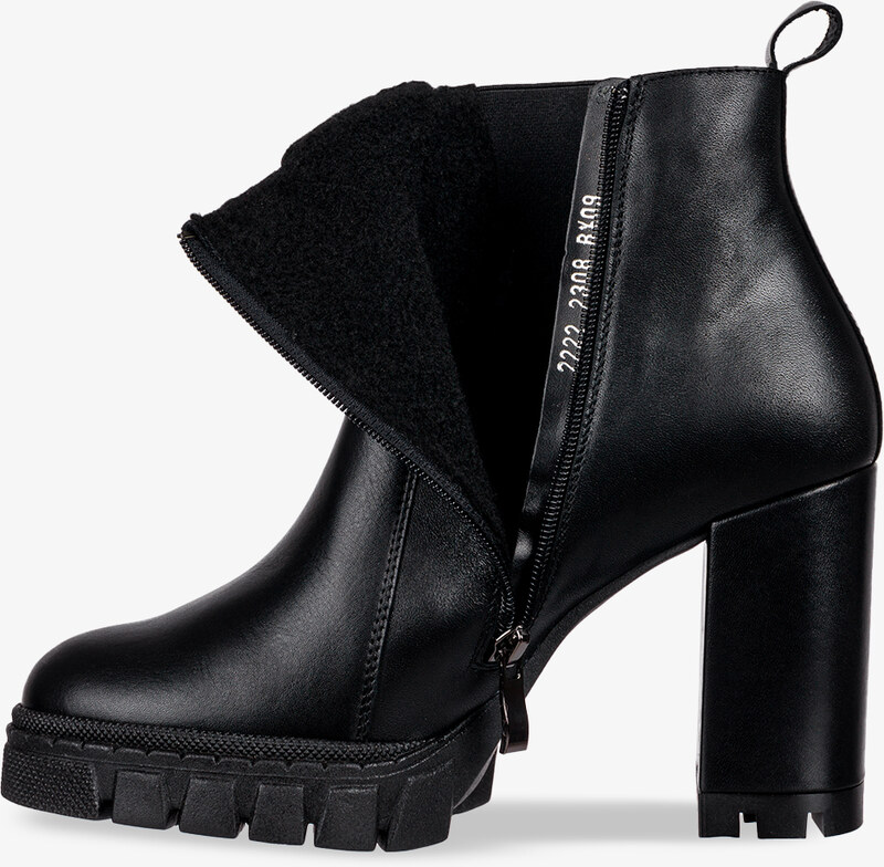 Czarne botki na słupku POLSKA SKÓRA Casu 2308