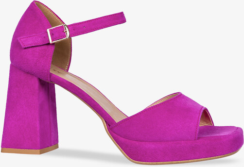 Fuksjowe sandały skórzane na klocku z zakrytą piętą PRODUKT POLSKI Casu 2321