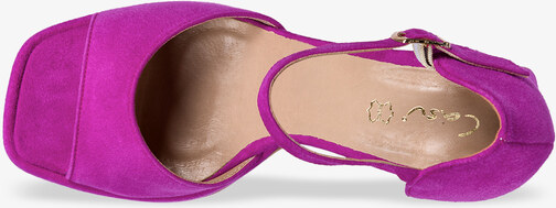 Fuksjowe sandały skórzane na klocku z zakrytą piętą PRODUKT POLSKI Casu 2321