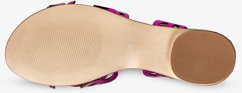 Fuksjowe sandały skórzane damskie metaliczne ażurowe płaskie t-bar PRODUKT POLSKI Casu 3284