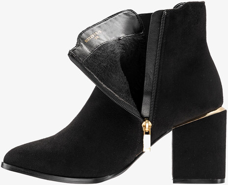 Czarne botki damskie z gumą na ozdobnym obcasie Casu D212X10-B