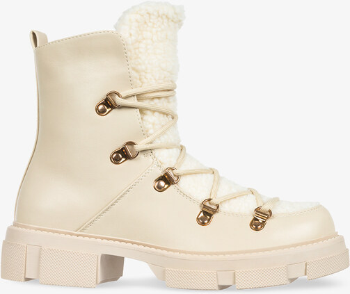 Beżowe botki śniegowce damskie z kożuszkiem sznurowane Casu 22-15