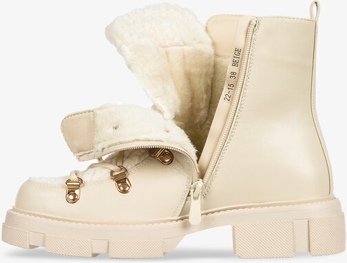 Beżowe botki śniegowce damskie z kożuszkiem sznurowane Casu 22-15