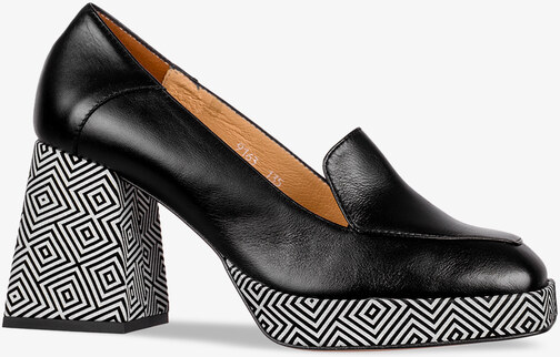 Czarne mokasyny skórzane damskie na ozdobnym klocku PRODUKT POLSKI Casu 09163