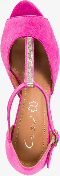 Fuksjowe sandały skórzane damskie na słupku t-bar z zakrytą piętą PRODUKT POLSKI Casu 2998-601-65