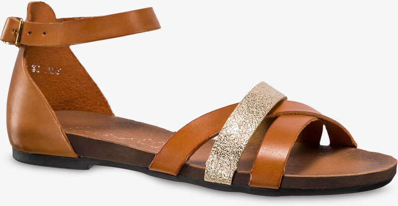 Brązowe sandały skórzane damskie płaskie z zakrytą piętą pasek wokół kostki PRODUKT POLSKI Casu 40225