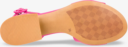 Fuksjowe sandały skórzane damskie na ozdobnym niskim obcasie z zakrytą piętą pasek wokół kostki PRODUKT POLSKI Casu 2143-159