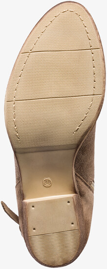 Beżowe botki skórzane damskie kowbojki na klocku z ozdobnym paskiem PRODUKT POLSKI Casu 60478