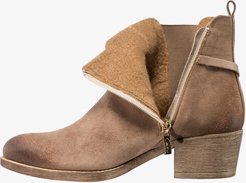 Beżowe botki skórzane damskie kowbojki na klocku z ozdobnym paskiem PRODUKT POLSKI Casu 60478